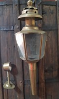 Copper carriage lamp with etched glass