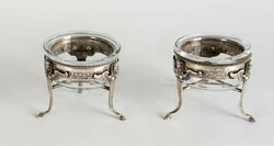 Silver empire style table salt and pepper holder in a pair