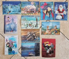3D-s retro 11db képeslap mese, Mikulás, hajó, karácsony, virág - postatiszta képeslap üdvözlőlap