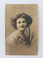 Old Easter postcard 1919 photo postcard lady