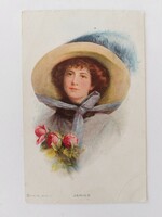 Old postcard artist drawing 1916 postcard lady