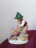 Régi német porcelán figura, furulyázó fiú