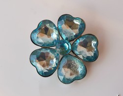 Vintage  kék üvegköves virág   bross