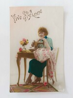Régi képeslap fotó levelezőlap varró hölgy