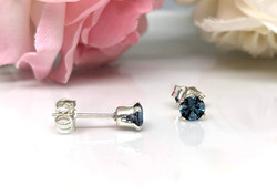 6mm blue london topaz earrings 925 silver studs, gemstone jewelry in gift box, mineral earrings