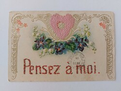 Old postcard with silk overlay embossed postcard heart violet lily of the valley