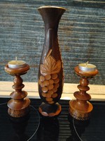 Carved wooden candle holders