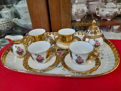 German, Bavarian, 22 k gold-plated, hand-painted set of 4 tea and coffee porcelain cups.
