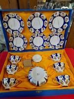 Exkluzív Francia Limoges Kézi Festésű,Aranyozott 6 Személyes Kávés-Teás Porcelán Csésze Készlet.