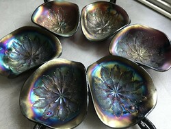 Antique Fenton carnival glass serving bowls with handles, 15 cm diameter