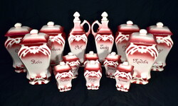 Antique art nouveau earthenware set of 14 pieces of kitchen spices and storage containers!