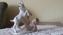 Wallendorf porcelain putt with stone-bearded goat 21cm with a small flaw