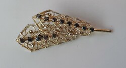 Vintage silver-plated lace filigree brooch with black stones