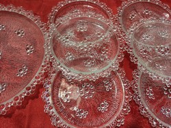 Bogyós üveg süteményes készlet 7 részes, bütykös üveg, bogyós üveg desszertes szett