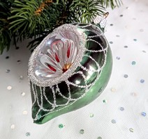 Kézzel festett reflexes üveg nagy csepp alakú karácsonyfa dísz 9cm