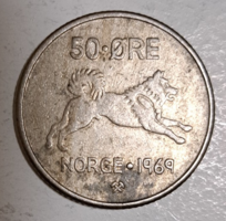 1969. 50 Öre, Norwegian elkhund dog, olive a32)
