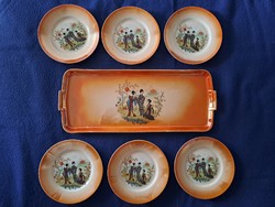 ZSOLNAY, JAPÁN JELENETES, PAJZSPECSÉTES SÜTEMÉNYES / SZENDVICSES KÉSZLET