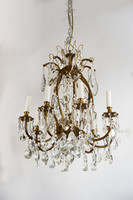 Gilded bronze frame chandelier with crystal pendants