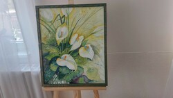 (K) beautiful calla flower painting, watercolor 53x64 cm with frame