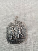 Retro Hungarian applied art silver-plated copper goldsmith's pendant