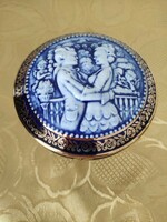 German porcelain pm cobalt blue, baroque style romantic bonbonier, jewelry box