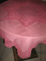 Beautiful mauve tablecloth with hand-crocheted insert and crocheted edges