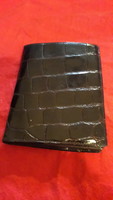 Antique crocodile imitation brown real leather lacquered multi-pocket men's wallet 14 x 15 cm as shown in the pictures