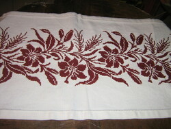 Beautiful hand-embroidered cross-stitch white woven runner
