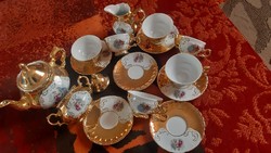 Bareuther Bavarian German porcelain 6-person tea set with gilded decor.