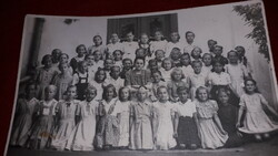 Antique 1940 - 50 photo postcard girl school photo group of little girls - class photo according to pictures
