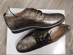 Vadonatúj, címkés, valódi bőr, antik ezüst színű Sergio Bardi olasz cipő, 39