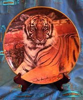 Tigrises porcelán tányér, dísztányér (M3755)