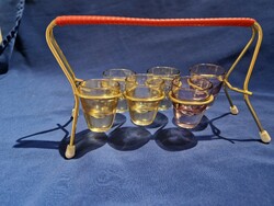 Retro  kupicák állványon - 6 darabos röviditalos pohárkészlet
