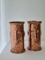 Red copper art candlestick and vase - modernist metalwork ('60s)