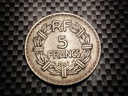 Franciaország 5 frank, 1947 Alumínium szürke színű