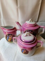 Zsolnay scenic, luster-glazed teapot, spout and sugar holder