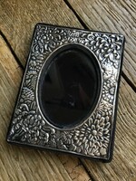 Vintage 925 Silver Plated Marked Glazed Wood Photo Holder with Worn Velvet Cover