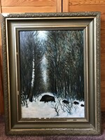 Ismeretlen festő téli vaddisznós festménye
