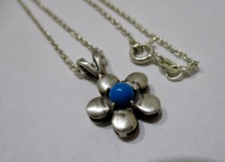 Beautiful old silver pendant and necklace with turquoise stones