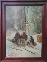 Károly Szegvár / lumberjacks in the winter forest
