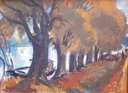 Tibor Tenkács (1913-1998) autumn yew bank, gallery painting /tokaj/