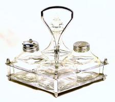 Art deco spice holder with intact and original square glass inserts!