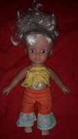 Old German plantable plastic toy with hair doll in hippy clothes, good condition 24 cm according to the pictures