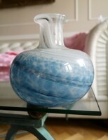 Blown vase, bubble-bellied Murano glass, blue-white milky way