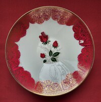 Z & Co Tirschenreuth Bavaria német porcelán tányér tálaló tál rózsa virág mintával mélytányér