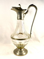 Spectacular, classic style, pewter-mounted, marked glass beverage pourer - carafe