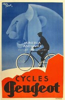 Art deco Peugeot kerékpár bicikli reklám oroszlán fej R. Pérot 1931. Vintage antik plakát reprint