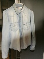 Women's long-sleeved light blue denim shirt, 100% cotton, size M, with mother-of-pearl buttons