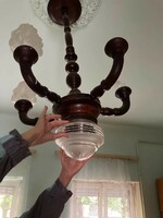 Antique five-arm wood carved chandelier