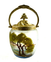 XIX. Sz. Vege antique painted glass container with a lid for storing treats!